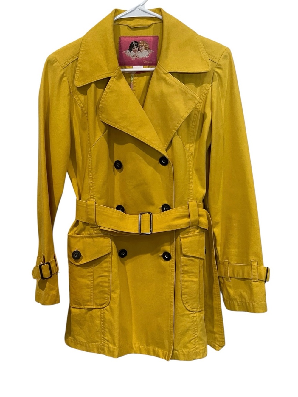 Fiorucci vintage Yellow Double-Breasted Trench Coat with Belt size small